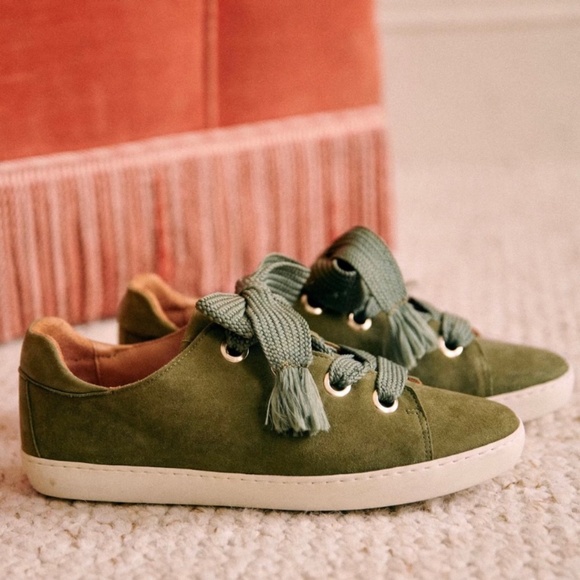 Sezane Jack Lace Up Trainers Sneakers Olive - Picture 1 of 4